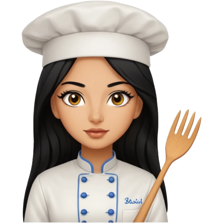 Create a persian girl, black hair, Middle Eastern with lashes  chef🧑‍🍳 emoji, barbie vibes tan skin black long hair with long lashes BADDIE VIBES long black hair and tanned skin  emoji