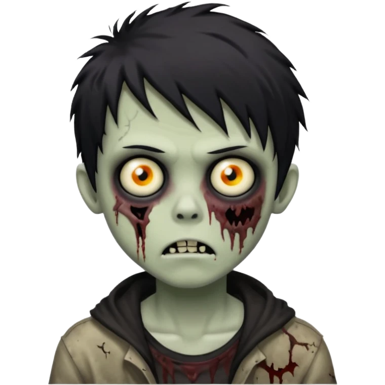 creepy zombie boy, black shaggy hair, emo style, dark and spooky emoji