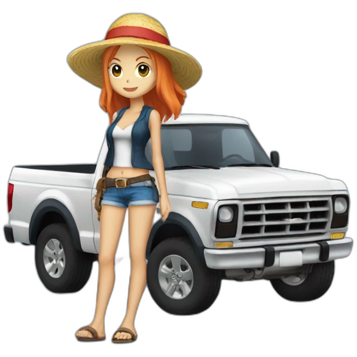 Nami one piece driving a ford f150 emoji