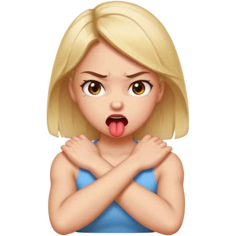 arms crossed holding neck angry girl with tongue out emoji