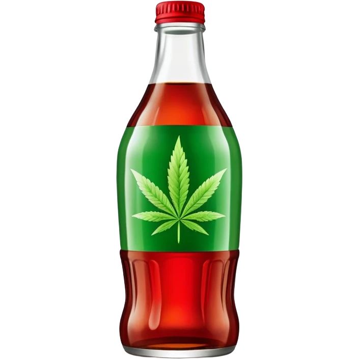 iconic curved Coca-Cola style glass bottle in red with a green cannabis leaf printed on it emoji