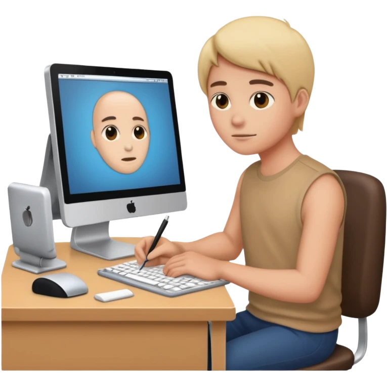در پشت کامپیوتر در حال نوشتن emoji