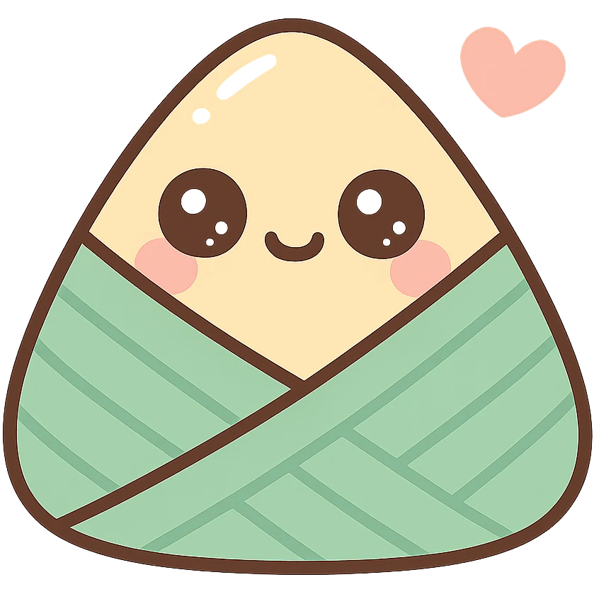cute zongzi with big eyes and adorable expression, vibrant colors, Q version cartoon style, suitable for emoji stickers for Dragon Boat Festival emoji