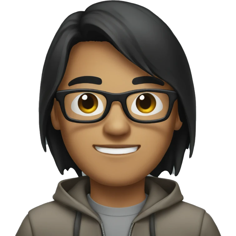 young men with dark glasses with short dark hair working on computer emoji