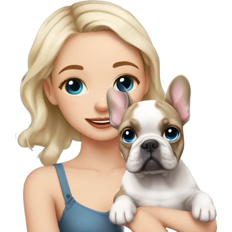  Girl light-skinned and fair-haired blue eyes with a French bulldog merle puppy emoji