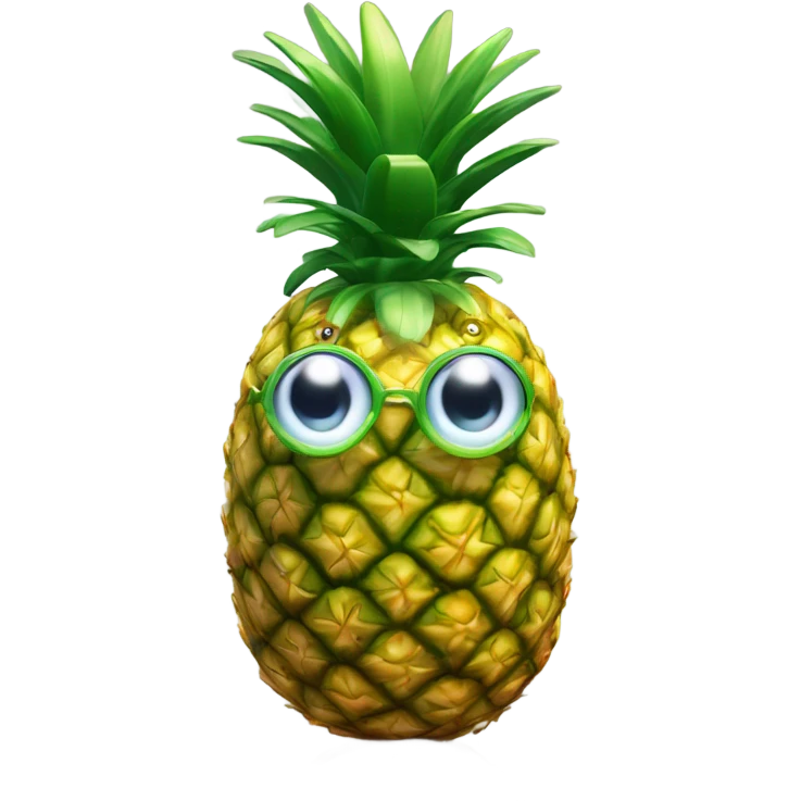 3D elegant pineapple🍍  with big shiny eyes 👀 pineapple holds mirror with its reflection 🪞🍍 emoji