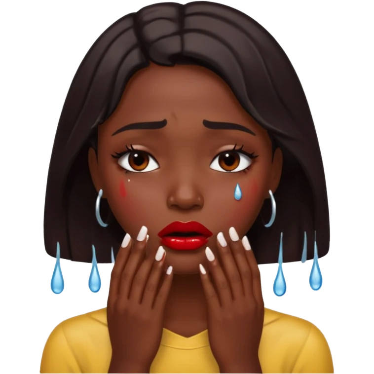 dark skin girl, dark red lipstick, nails very beautiful crying emoji