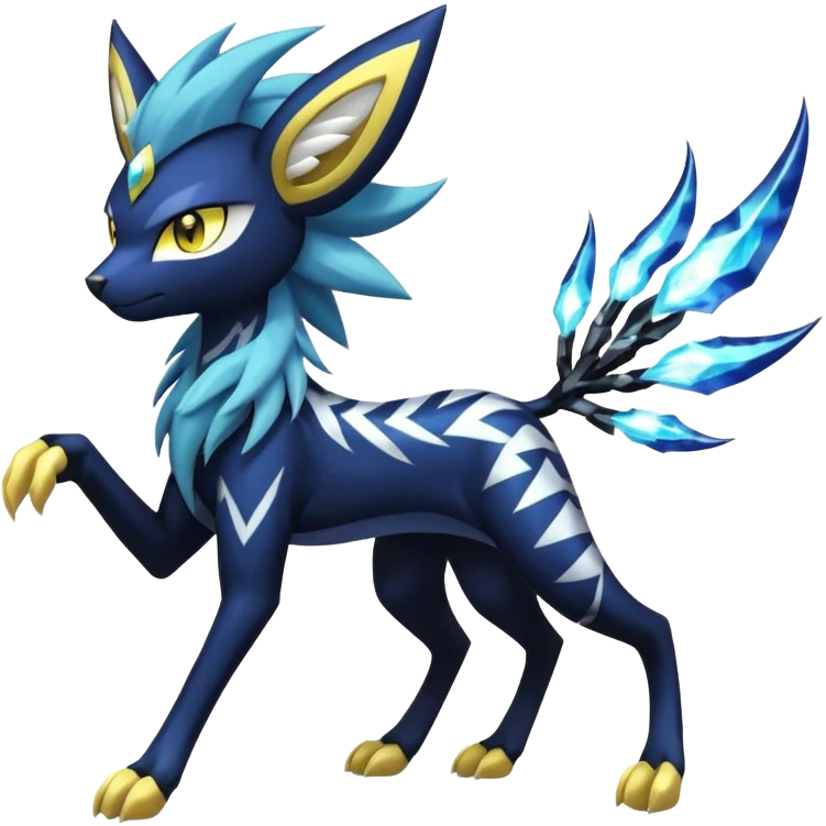 Feral Scaly Striking Slaying Badass Evil Handsome Lightning-patterned Zig-zagged buzzy fuzzy Meloetta-Luxray-Suicune-Solgaleo-Vernid-fusion-hybrid-creature, full body  emoji