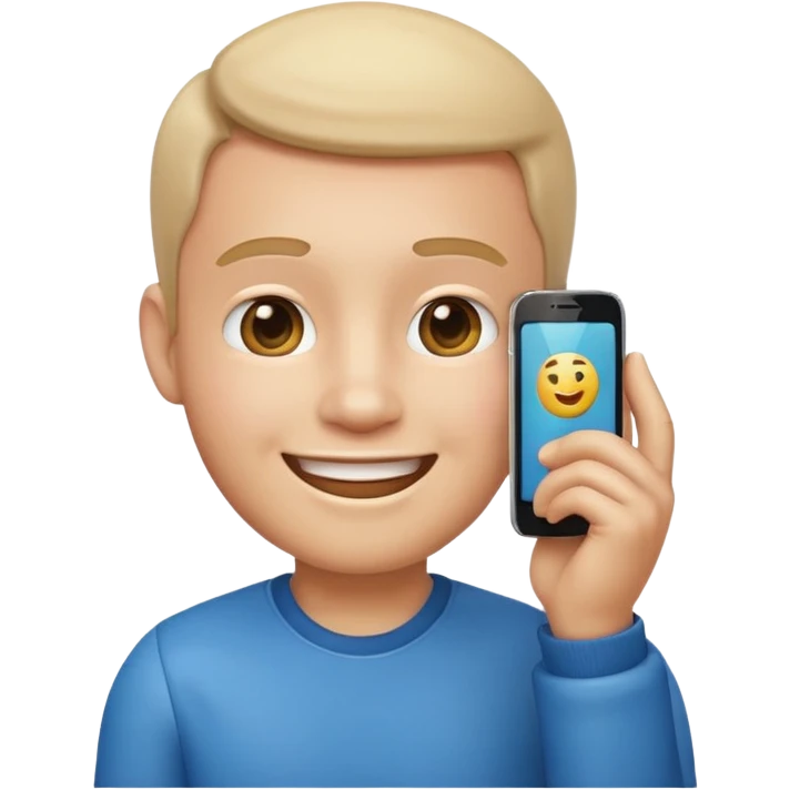 3D emoji style man talking on phone, holding a smartphone to his ear, smiling, rounded face, soft shading, glossy texture, Apple iOS emoji style, clean white background, centered, high detail, sticker style
 emoji