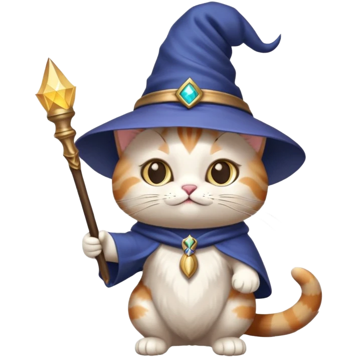 cat wizard with a pointed hat and magic wand emoji