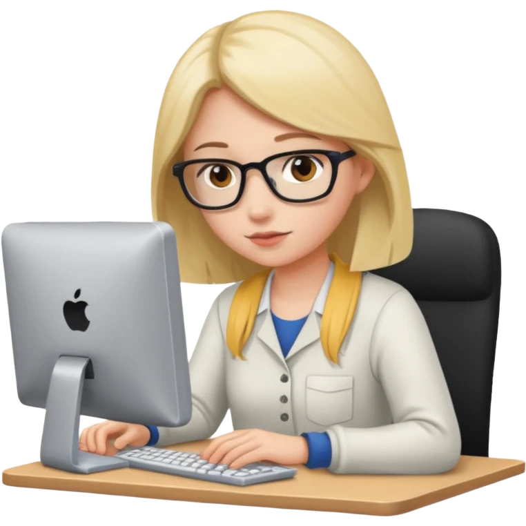 female student working on a computer. emoji