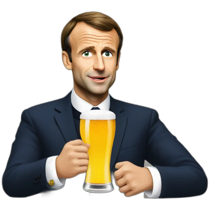 Emmanuel Macron drinking a beer emoji