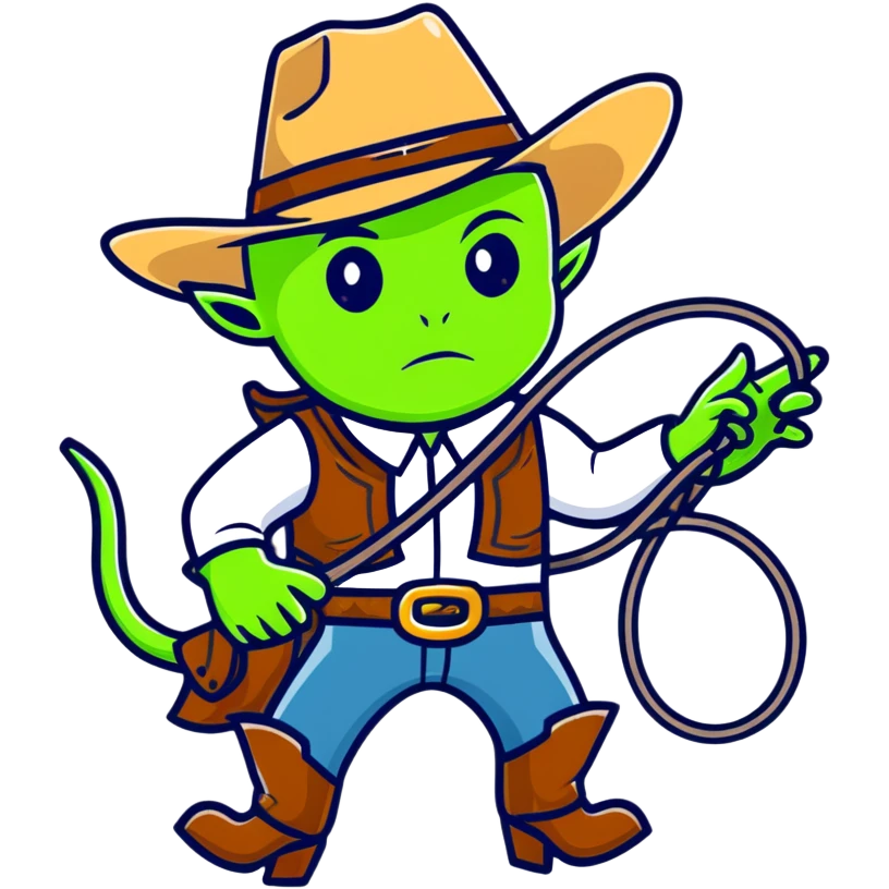 Green alien cowboy with cowboy hat and lasso emoji