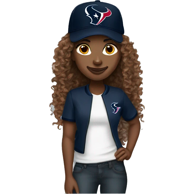 HOUSTON TEXANS baseball hat woman with long curly hair  emoji
