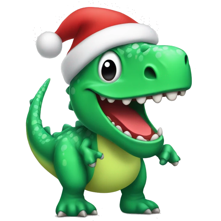 Happy green Dino wearing a Santa hat emoji