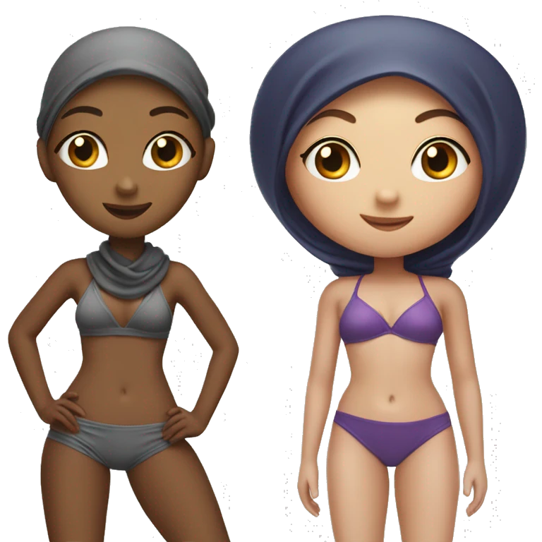 Girl in a bikini and girl with a hijab emoji