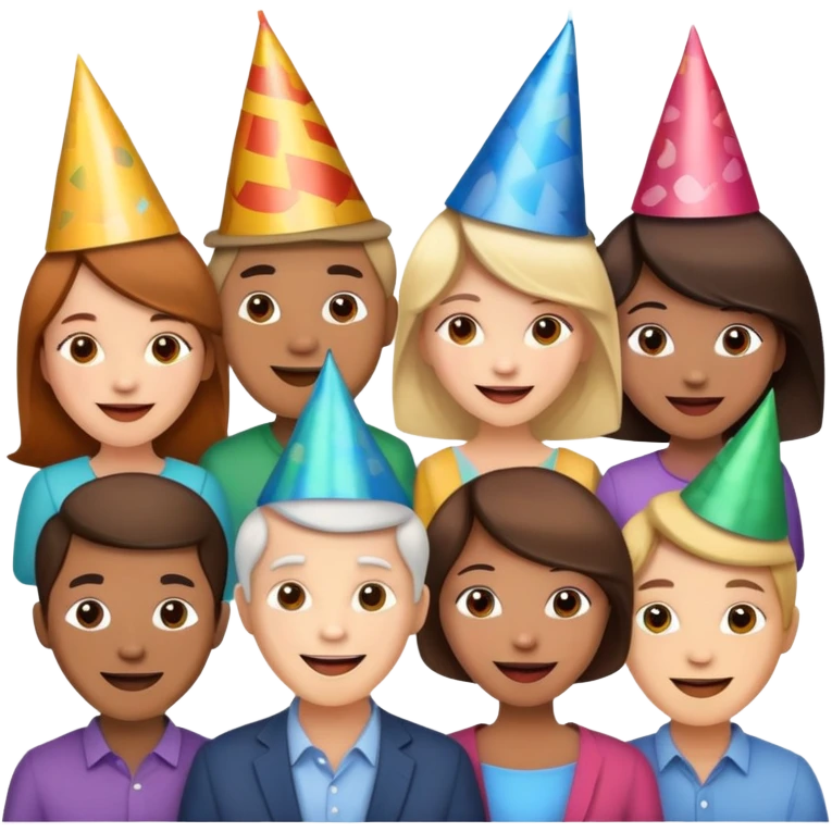 group of people wearing hats, cheerful expressions emoji