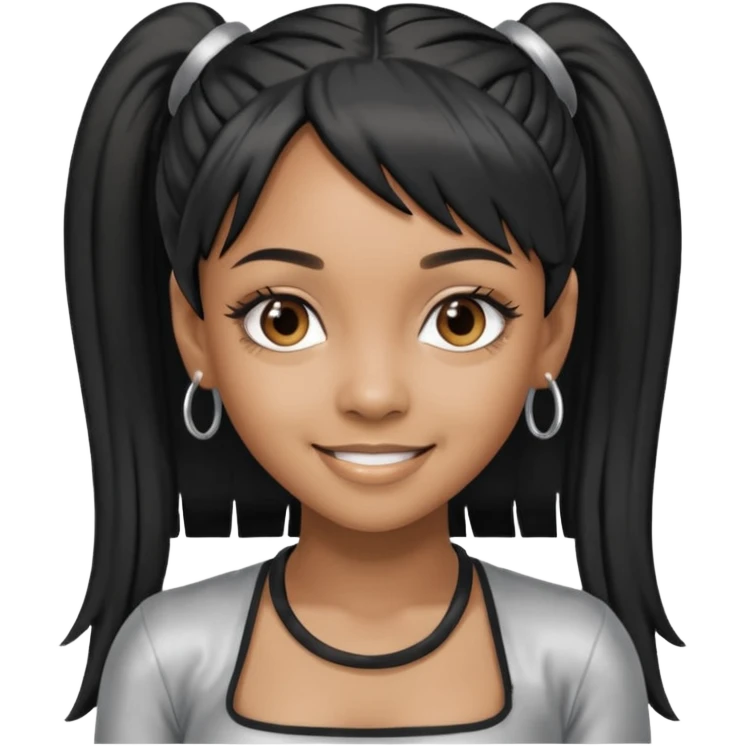 Left Eye from TLC with long black ponytail hair, silver outfit emoji