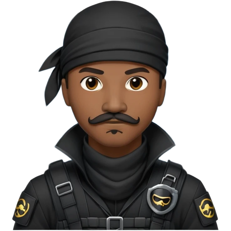african-american mustache mercenary black asymmetrical ninja hacker terminal command center emoji