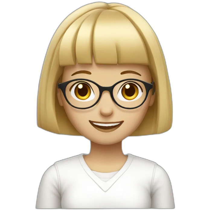 blond girl with glasses and bangs, smiling and in white clothes emoji