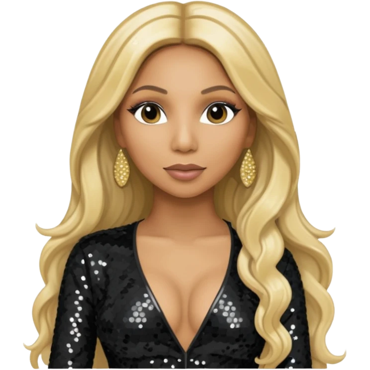 Tamar Braxton with long blonde hair, black sequin outfit emoji