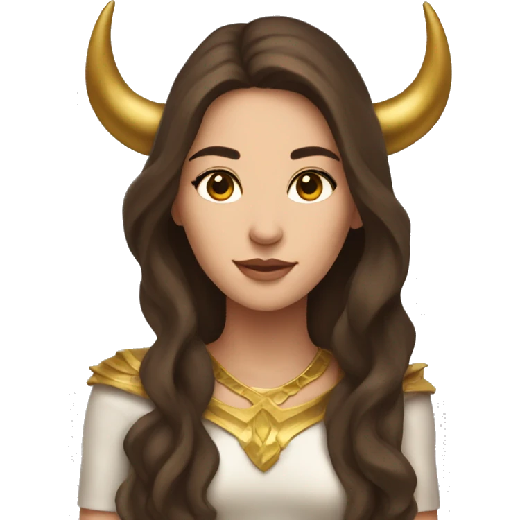 Brunette goddess with Long brown hair and gold horns  emoji