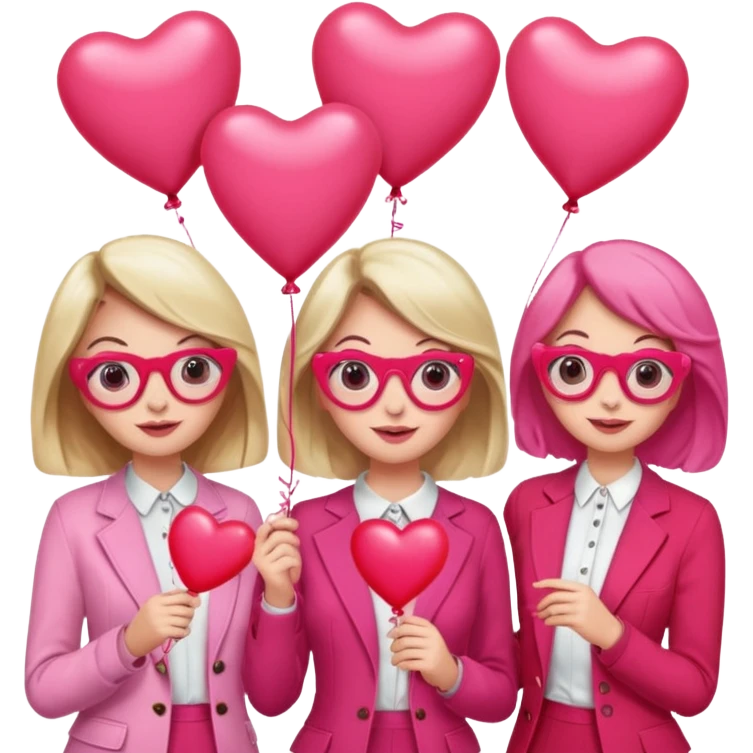 galentines party : change their outfits in red and pink, add pink heart balloons and pink glasses in their hands emoji