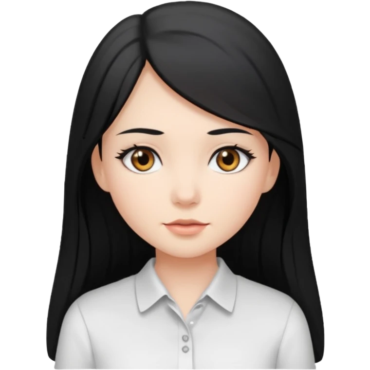 girl with long ash black hair and gray eyes, wearing a white shirt emoji