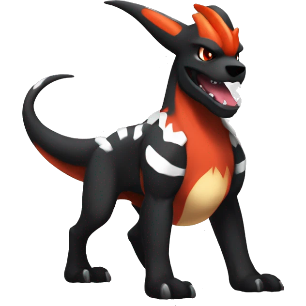 Black Cool Edgy Anthro Houndoom-Charizard Fakémon  with White and Red Edgy markings emoji