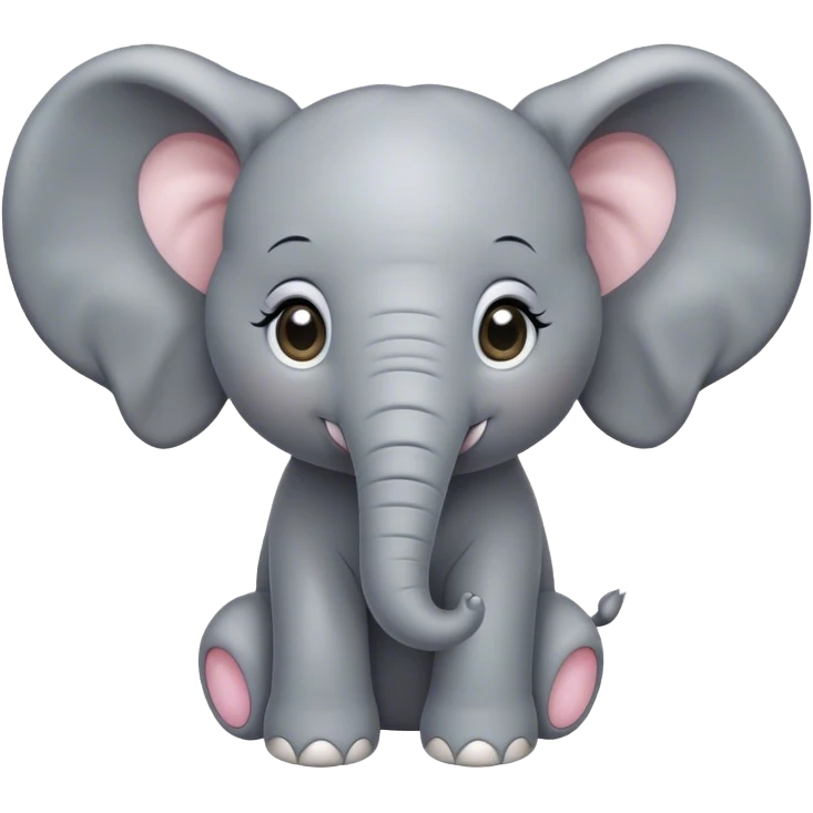 Cinematic Cute Baby Elephant Portrait Emoji, Head tilted playfully and inquisitively, featuring a velvety gray hide with oversized floppy ears and round, sparkling eyes filled with wonder, Simplified yet irresistibly adorable features, highly detailed, glowing with a warm, friendly glow, high shine, affectionate and spirited, stylized with a touch of playful charm, bright and endearing, soft glowing outline, capturing the essence of a mischievous yet loving baby elephant, so playful it feels like it could trundle out of the screen into your arms! emoji