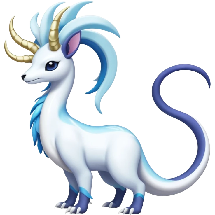 Shiny Glossy Pastel Light Divine Snaky Beautiful Floral Snowy Pretty Absol-Amaura-Suicune-Cobalion-fusion, full body emoji
