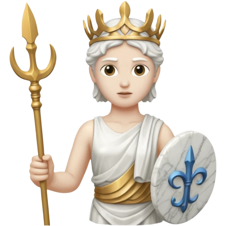 a greek white marble statue holding a marble trident.  emoji