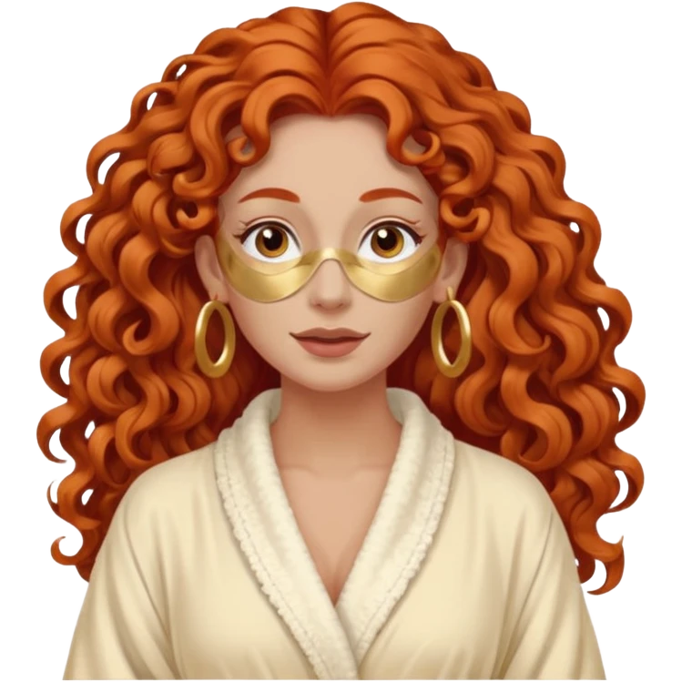 red haired very long curly haired woman with full face clay mask  and big earrings emoji