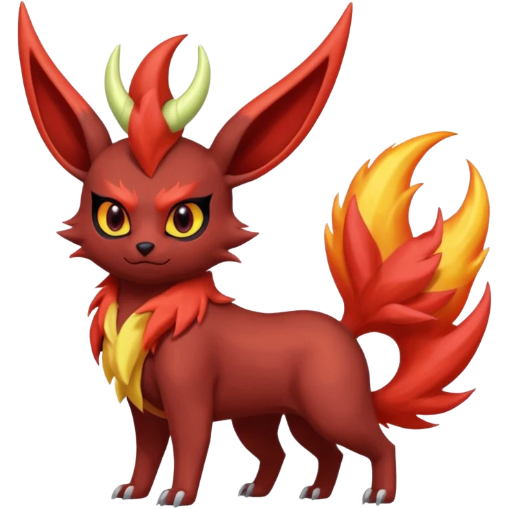 Pastel iridescent exotic colorful Darkrai-Scizor-Flareon-fusion with fiery horns and a Mohawk  emoji