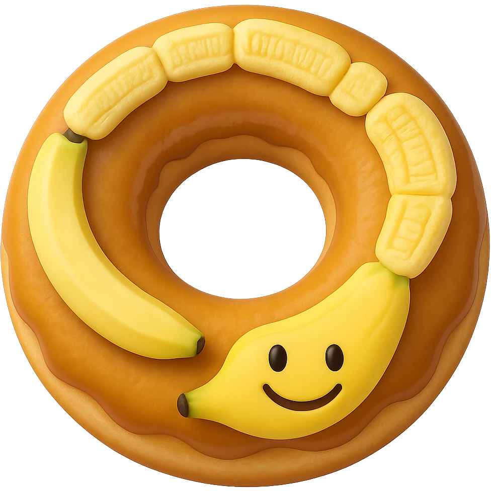 Add a cute smiling face to the banana in the style of apple emojis, keep the emoji style consistent, with no background. emoji