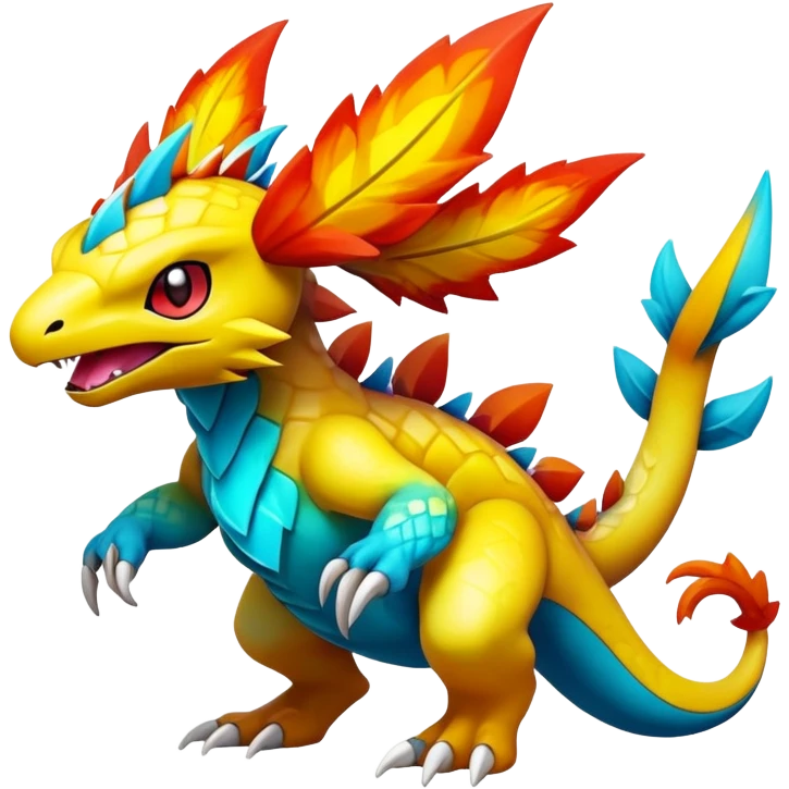 Elemental Exotic Vibrant Multicolored Pokémon-Fakémon-hybrid-creature (full body) emoji