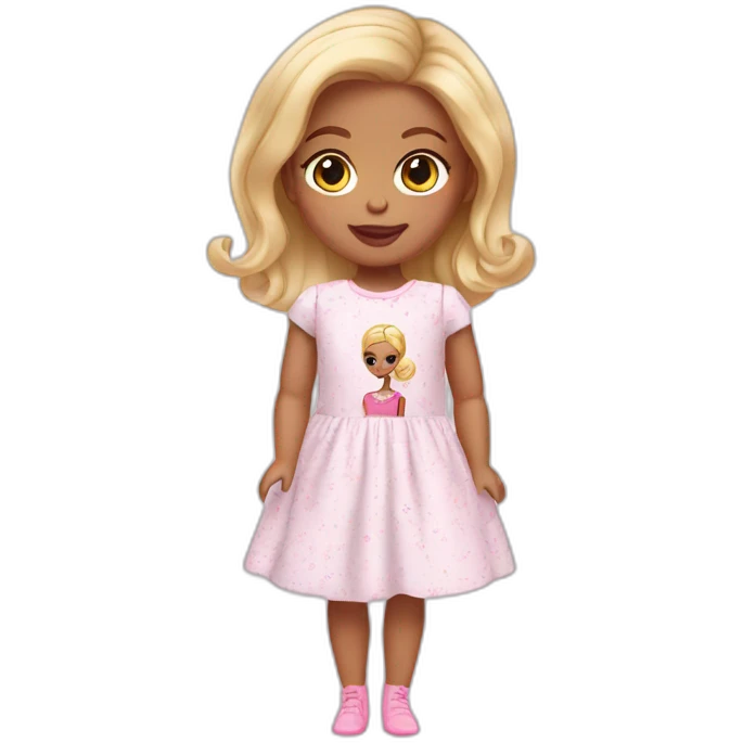 white newborn in a dress with a barbie logo emoji