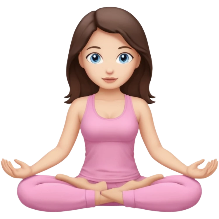Brunette buxom blue eyes yoga girl light pink clothes n emoji