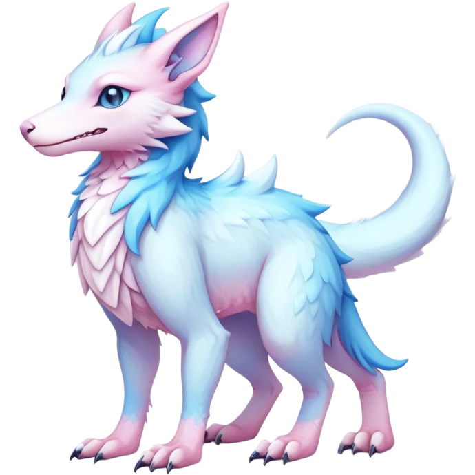 Feral Rare Fantasy cute adorable pastel pink light-blue white iridescent Vernid-Sergal-hybrid by LiLaiRa, markings, tufted ears, full body emoji