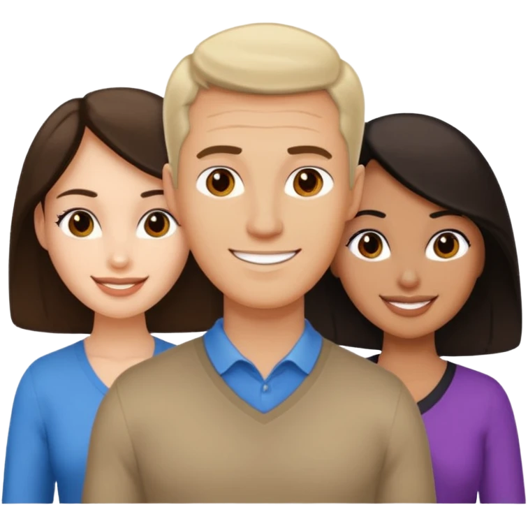White brunette, American man with two women both are African one is light skin black and one is medium tone black emoji