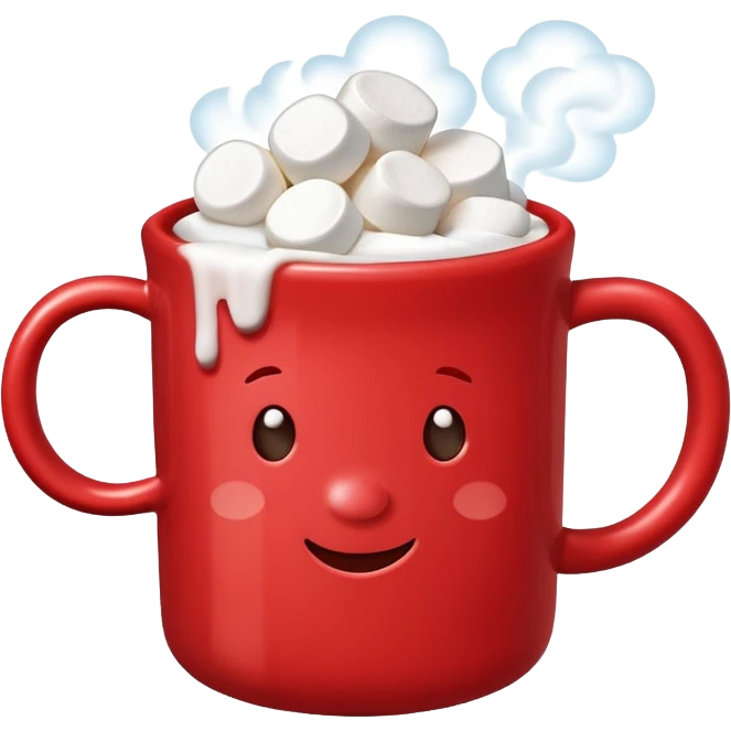 red mug of hot chocolate with marshmallows emoji
