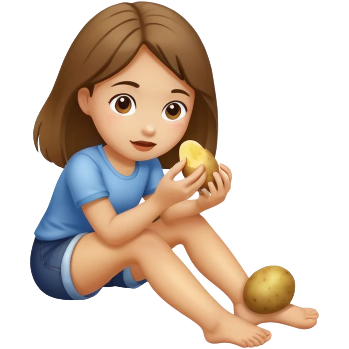 Girl eating potato’s with her feet emoji