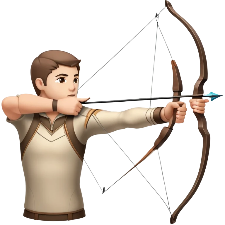 An archer drawing a bow and aiming an arrow at a target, with perfect focus and precision. The target is visible in the background, featuring concentric rings. The scene captures the concentration and skill involved in archery, emphasizing the elegance and accuracy of the sport. emoji