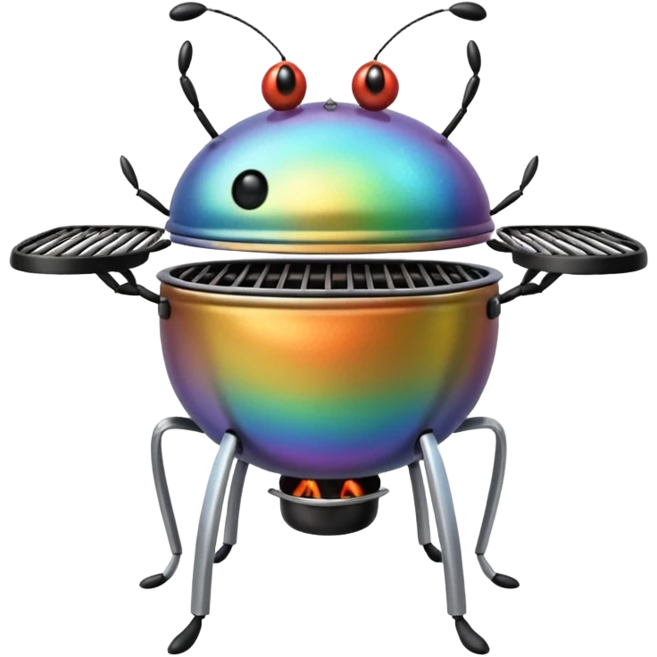Bug standing next to grill emoji