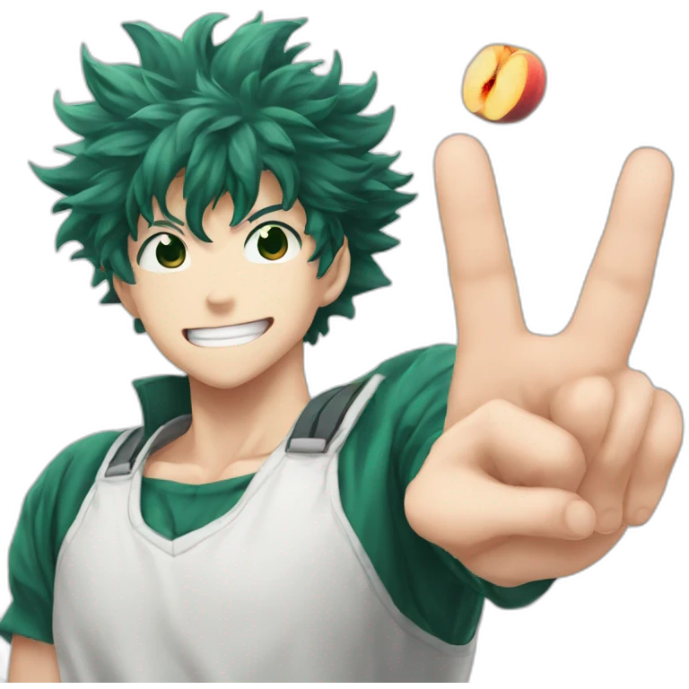 Izuku midoriya doing peach sign emoji
