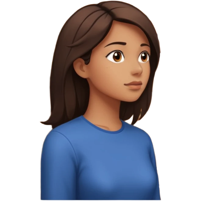 woman side profile standing next to a brick wall of which she is both just behind and just outside of, looking past the edge of the brick wall into the empty space emoji