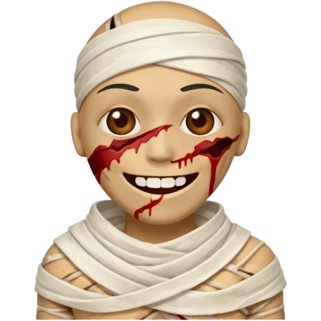 halloween mummy smiling without teeth and with blood stains emoji