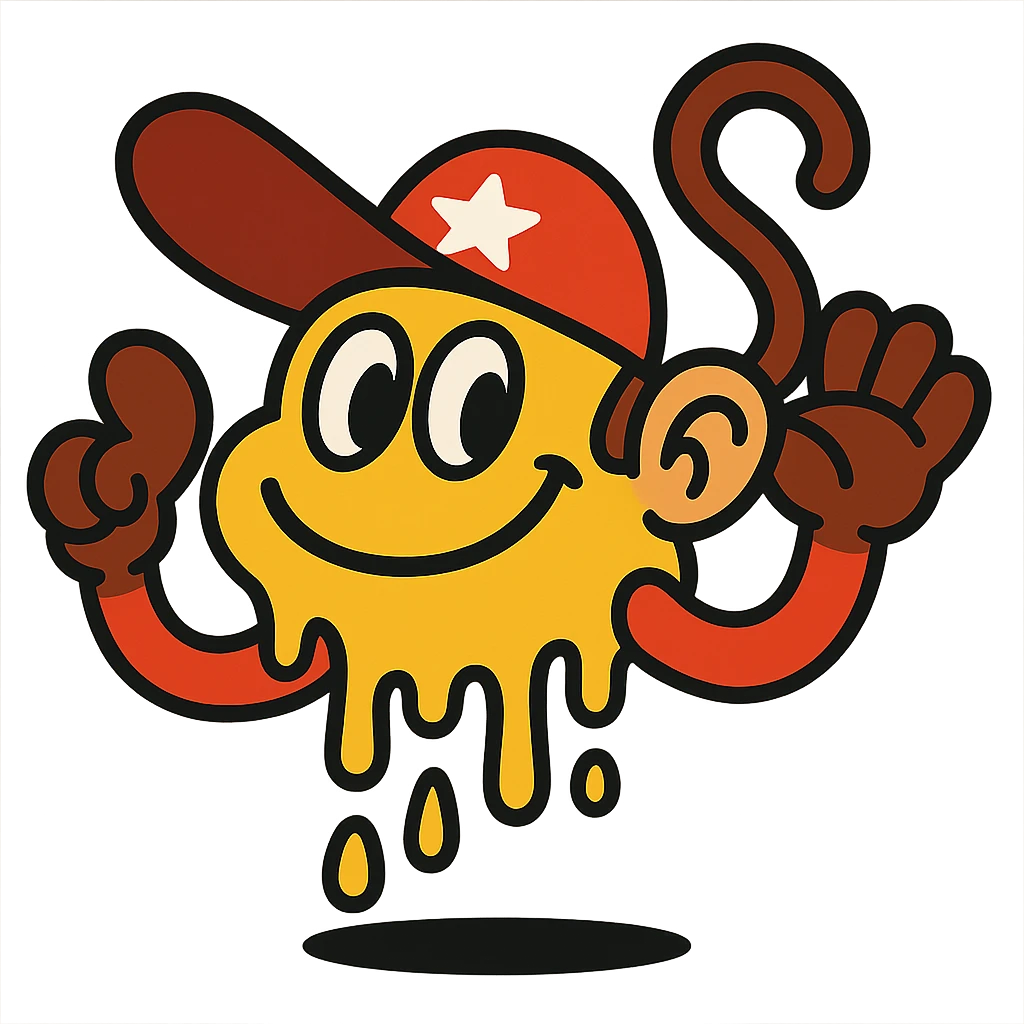 Diddy Kong as a melting smiley face, cartoon style, wacky and fun emoji