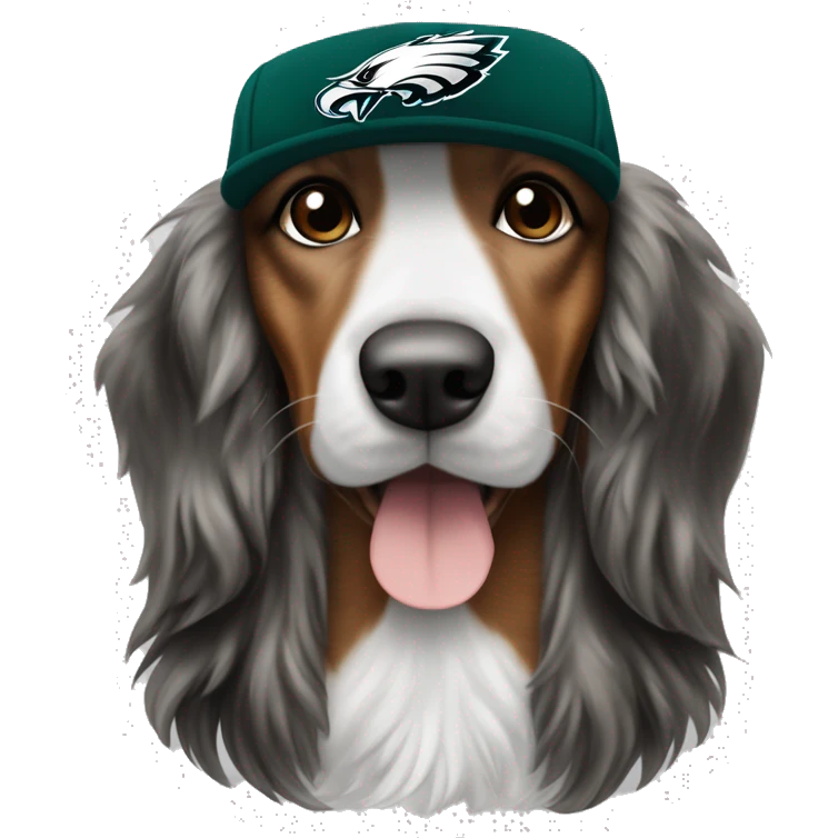 Long Haired Brindle Merle Dacschund wearing Philadelphia Eagles hat emoji