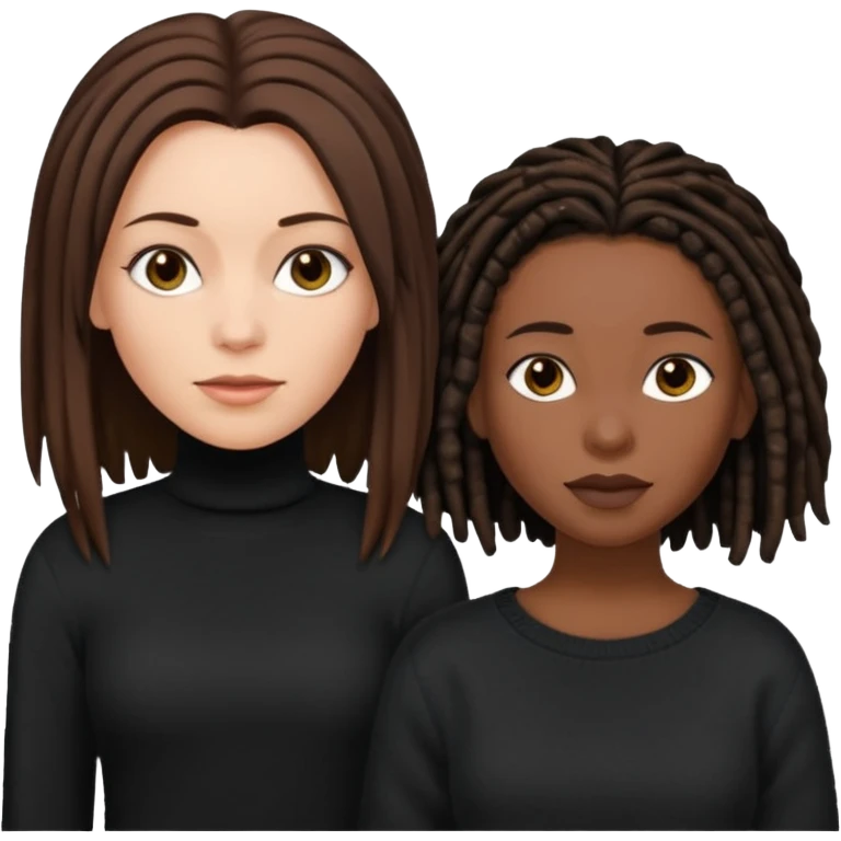 white woman brunette with very short hair and a black top. And black woman with long dread locks with a black sweater  emoji